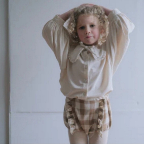 little cotton clothes Other - Cream Blouse and Plaid Shorts Set